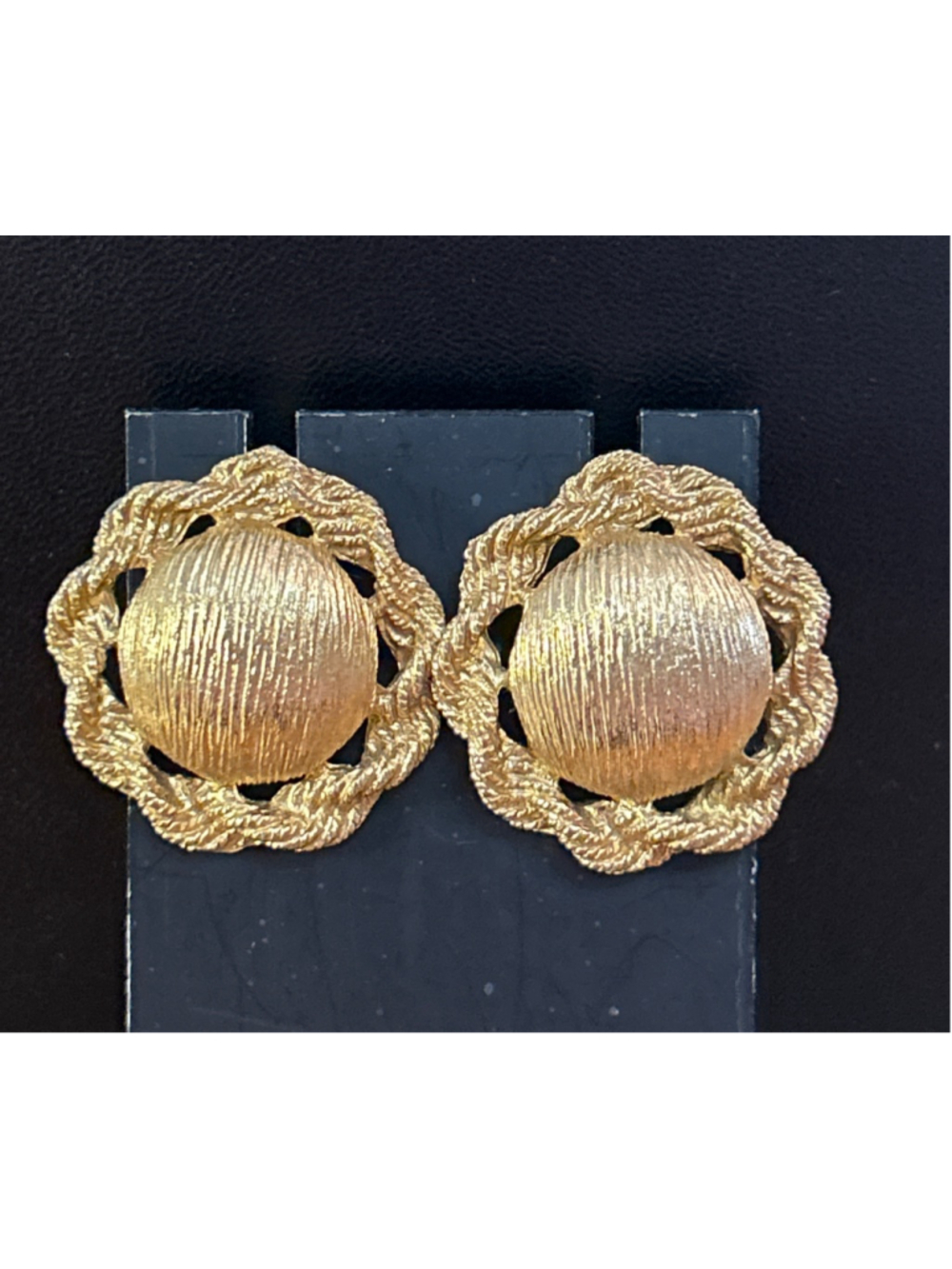 Vintage Monet Textured Gold Tone Statement Earrings - Circa 1955